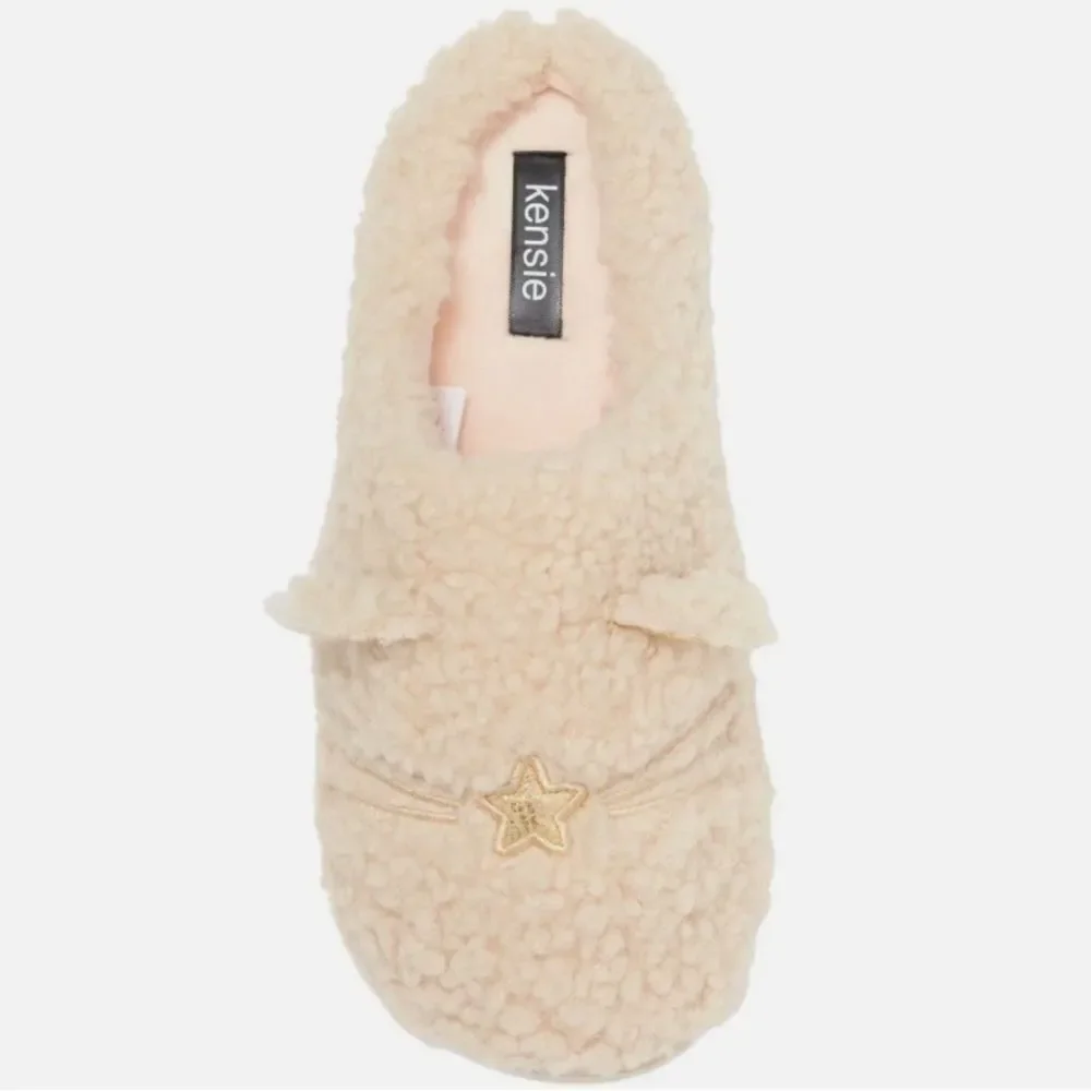 Women's Kensie Faux Shearling Cat Slipper Ivory--Gold  Size: 10-11 New
